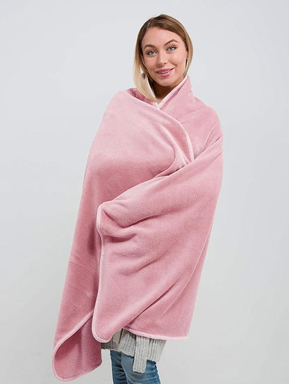 BlueHills Travel Blanket Pillow Rolled Premium Soft Plush Airplane Throw Traveling Gifts Compact in a Bag 70 X 48 inches Long Plane Flight Portable Lightweight Pink R02