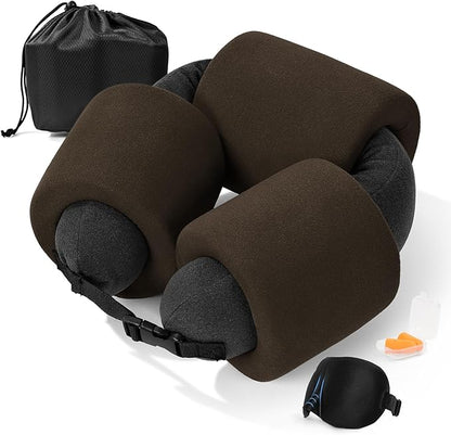 3-Ring Memory Foam Travel Neck Pillow It has obtained a Patent. The Three Rings can be movably Adjusted to Provide Flexible Support for The Neck, Head, and Other Areas.Brown
