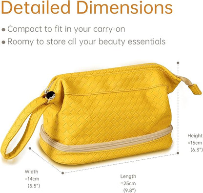 Abiudeng Large Capacity Makeup Bag Ladies Cosmetic Bag Travel Bag with Compartments Portable PU Leather Travel Makeup Bag with Handle