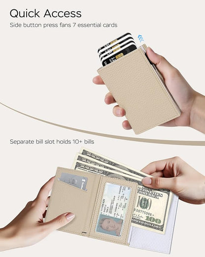 Women's Small Wallet - Sleek & Secure - RFID Blocking Compact Wallet with Slim Lightweight Pop Up Credit Card Holder, Premium Leather Capacity 11+ Cards Plus Cash & ID, Gift for Her