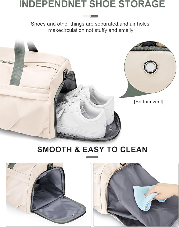 Gym Bag for Women Duffle Bag with Shoe Compartment Yoga Mat Bag Sports Workout Bag Weekend Overnight Bag, Beige Green
