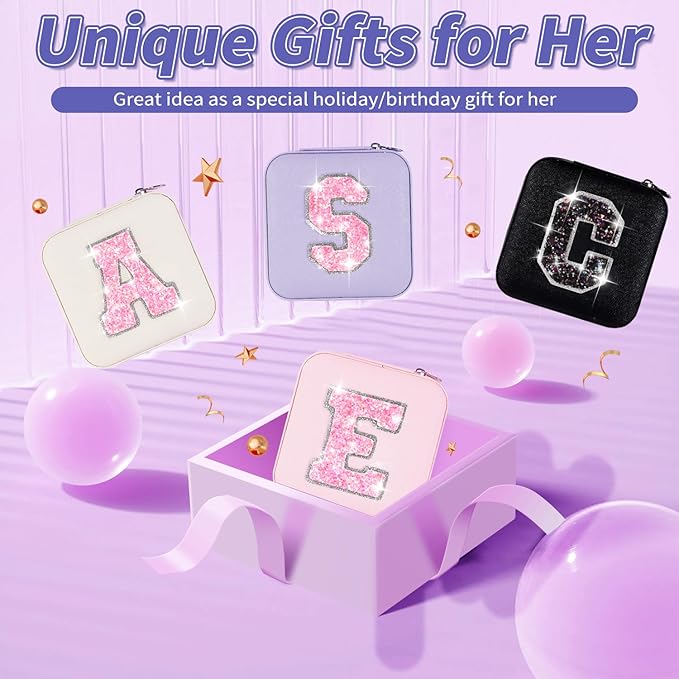 Personalized Jewelry Case for Women Girls - Fashion Mini Jewelry Boxes - Trendy Travel Jewelry Organizer with Initials Letter - Teen Gifts | Lavender,N