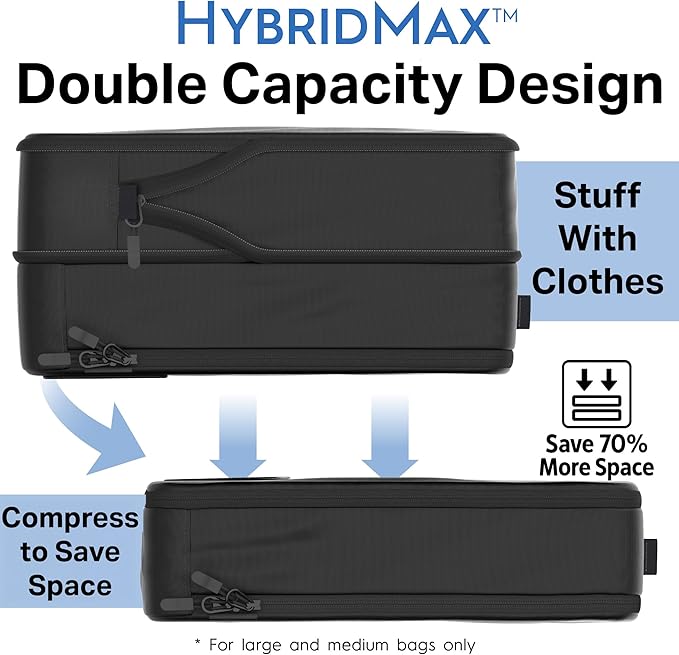 8-Piece Luxury Compression Packing Cubes & Bags for Travel – Maximize Space in Luggage with HybridMax Double-Capacity Design, 50 Luggage Tags, Deluxe Set, Lifetime Satisfaction Suitcase Organizer Bags