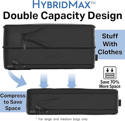 4-Piece Luxury Compression Packing Cubes & Bags for Travel – Maximize Space in Luggage with HybridMax Double-Capacity Design, 50 Luggage Tags, Patented Suitcase Organizer Bags, Lifetime Satisfaction