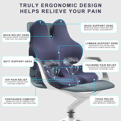 Large Seat Cushion & Lumbar Support Pillow Set for Car & Office Chair,Memory Foam Ergonomic Desk for Tailbone & Sciatica & Hip Pain Relief,Back Support-Black