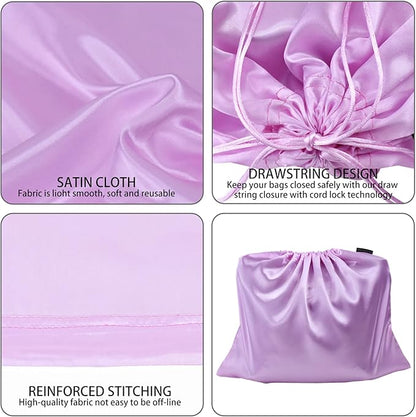 6 Pack Dust Bags for Handbags Silk Dust Cover Bag for Handbags Purses Shoes Boots, Silk Dustproof Drawstring Bag Travel Storage Pouch (Lavender, 19.6 × 15.7 in)