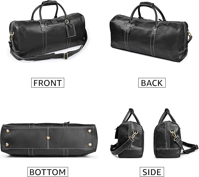 Leather Village Leather Duffel Bags for Men & Women-Stylish Travel Weekender Carry-On Sports Gym Overnight Luggage Bag - 20 Inch - Black