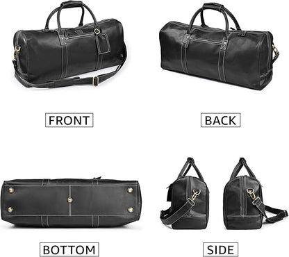 Leather Village Premium Leather Duffel Bags for Men & Women-Stylish Travel Weekender Carry-On Sports Gym Overnight Luggage Bag - 24 Inch - Black