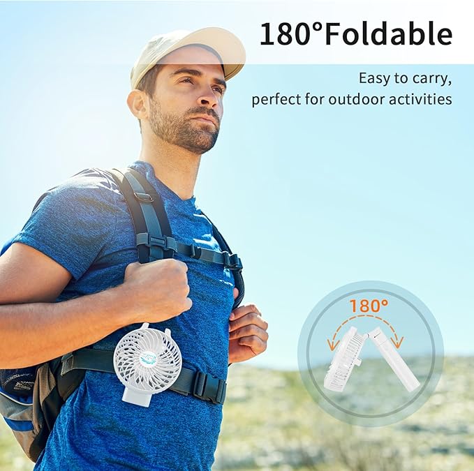 HandFan 10400mAh Portable Hand held Fan, 40Hrs Long-Lasted Hand Fan Rechargeable, Mini Personal Fans Foldable, Heavy Duty Battery Fans for Travel Beach Concerts Cruise Makeup(White)