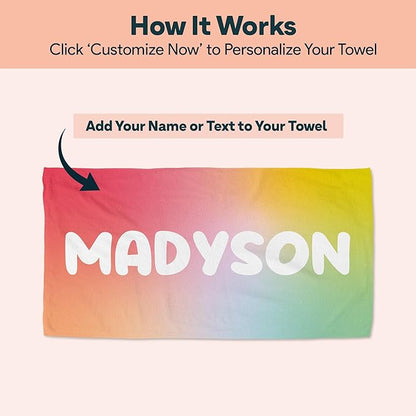 Winslow & Brody Ships Next Day - Personalized Beach Towel for Kids & Adults - Printed in USA - Custom Towels with Picture and Text - Quick Dry Pool Towels - Cotton/Poly Blend - 30" x 60" - Ombre