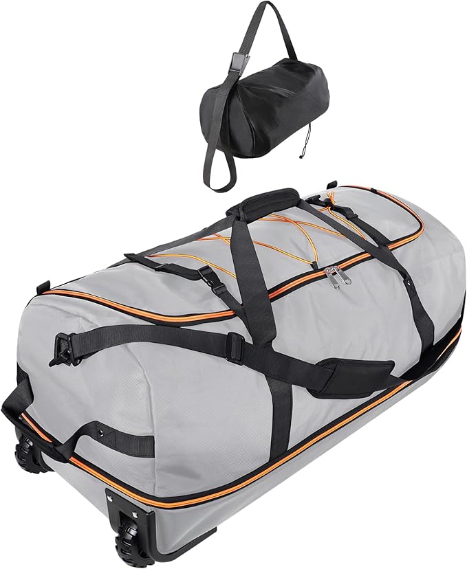 32” 1680D Oxford Foldable Duffle Bag with 2 Wheels,110L to 140L Expandable Soft Sided Rolling Travel Bag,Grey