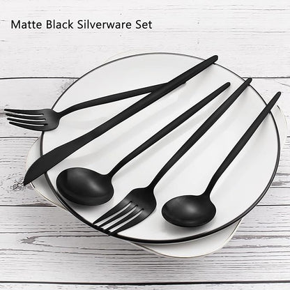 Matte Black Silverware Set, VANVRO 20-Piece Stainless Steel Flatware Set, Satin Finish tableware Cutlery Set, Service for 4, Home and Restaurant, Dishwasher Safe