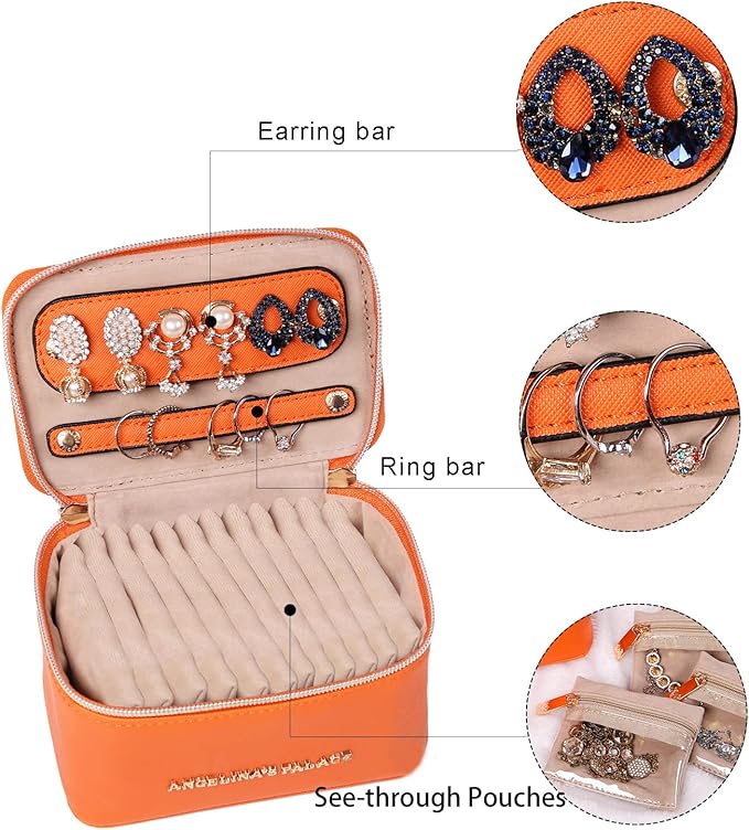 Angelina's Palace Jewelry Organizer Case Bridesmaid Gifts Travel Bag Vegan Leather Box for Necklace Earring Bracelet Ring(light terracotta)