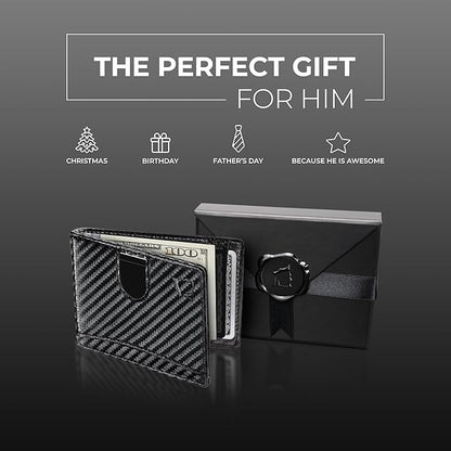 Kingly Cash Clip Slim Leather Wallet for Men with RFID Blocking & Money Clip - Minimalist Front Pocket Bifold Wallet Holds 12 Cards - Secure Card Holder with Easy Access Pull Tab