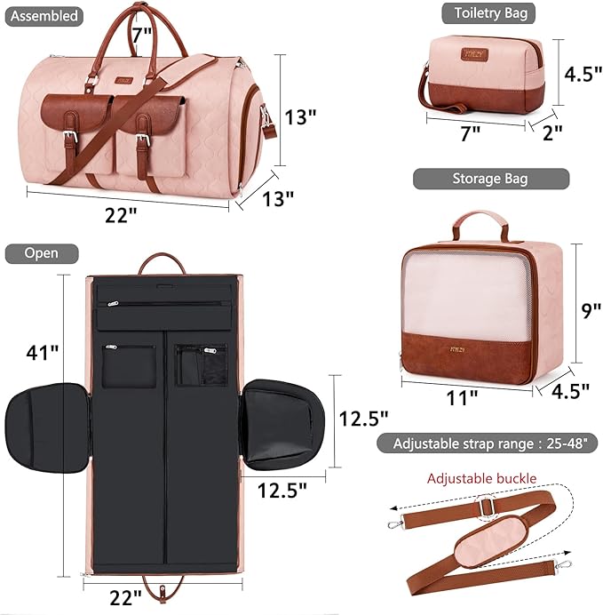 Garment Duffel Bag for Travel - ITIEZY Convertible Carry on Garment Duffel Travel Bag for Women Men Large Weekender Bag with Shoes Pouch 2 in 1 Hanging Suit Travel Duffel Bag 3pcs Set