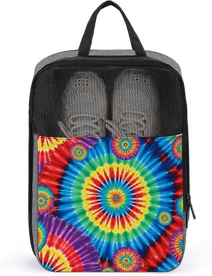 Travel Suitcase Shoe Organizer Bag, Portable Travel Shoe Packing Bag Red Blue Yellow Spiral Tie Dye Rainbow Sneaker Bags for Gym, 1-Pack