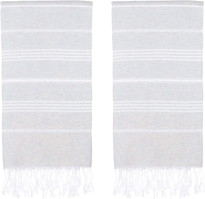 Turkish Beach Towels, Pack of 2 | Oversized, Quick Dry, Sand Free | 100% Cotton, Large 38x71 Towels for Beach, Pool, Travel | Ultra-Soft, Compact, and Absorbent | Light Gray