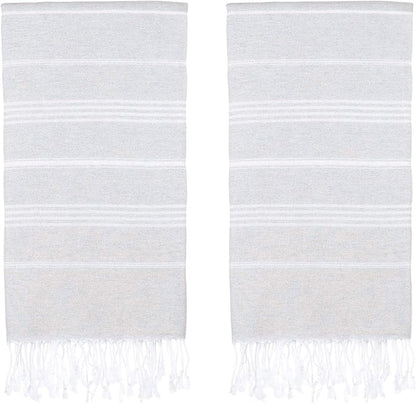 Turkish Beach Towels, Pack of 2 | Oversized, Quick Dry, Sand Free | 100% Cotton, Large 38x71 Towels for Beach, Pool, Travel | Ultra-Soft, Compact, and Absorbent | Light Gray