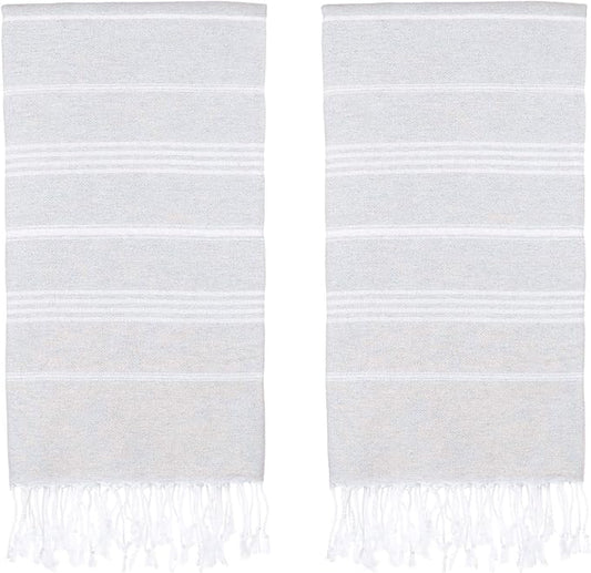 Turkish Beach Towels, Pack of 2 | Oversized, Quick Dry, Sand Free | 100% Cotton, Large 38x71 Towels for Beach, Pool, Travel | Ultra-Soft, Compact, and Absorbent | Light Gray