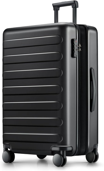 NINETYGO Large Checked Luggage 28 Inch, Checking In Luggage with Smooth Spinner Wheels, Expandable, Hard Shell PC Suitcase, Lightweight Travel Luggage, TSA Approved (Black, Rhine Max)
