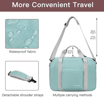 For Spirit Airlines Personal Item Bag 17.7x12.6x6.3 Foldable Travel Duffel Bag Underseat Carry-on Luggage for Women and men 25L(Mint Green)