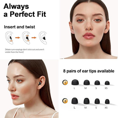 Ear Plugs for Sleeping Noise Cancelling, 45dB Noise Reduction Earplugs for Sleep, Concert, Snoring, Parenting & Noise Sensitivity Relief, Hearing Protection Reusable Earplugs with 8 Soft Tips Black