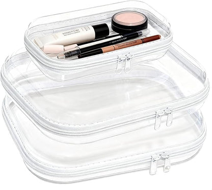 3PCS Clear Hard Plastic Zipper Case, Double Zippers Hard Pouch, Portable Travel Organizer Bin Clear Makeup Bag for Toy Storage, Snack Bag, Cosmetics, Pencil Case, Diaper Bag, Toiletry Bag