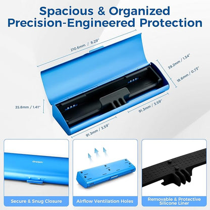 Aluminum Electric Toothbrush Travel Case, 2 in 1 Travel Toothbrush Holder for Oral B/Oral-B Pro 1000 1500 5000 7000 and Most Electric Toothbrush for Traveling, Removable Silicone Liner-Blue