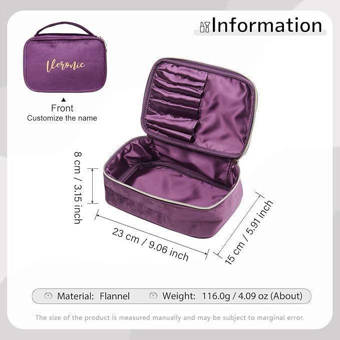 Personalized Name Makeup Bags - Monogrammed Gift for Women Girls Cosmetic Bag with Zipper Gift Ideal for Teen Girls Women Birthday Friend Mom (Purple)