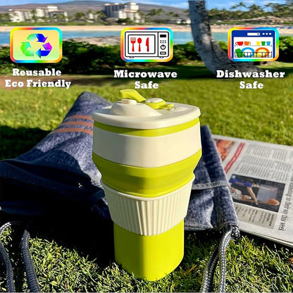 Collapsible Silicone Cup, Safe & Portable, for Hot & Cold Drinks, 18.6 oz (550 ml) - Travel, Camping, Office, and More – Limeade