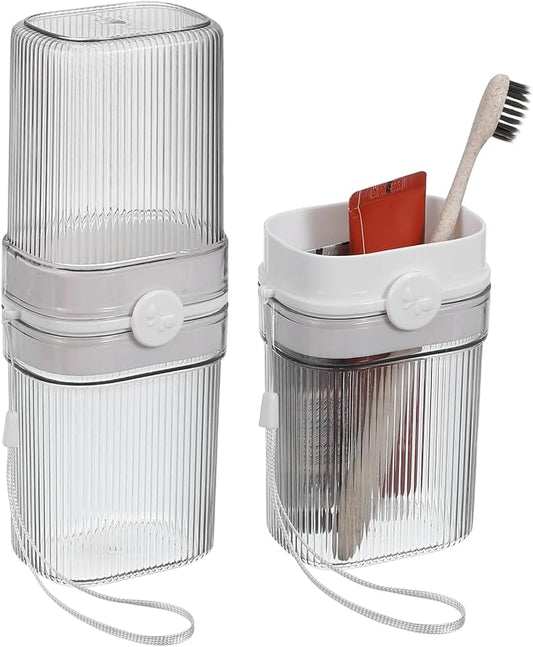 uxcell 1Pcs Travel Toothbrush Case, Portable Travel Toothbrush Holder with Cover, Toothbrush and Toothpaste Container for Bathroom, Gym,Business Trip, Camping (Light Gray)