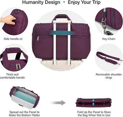 Hanke Carry On luggage Bags for Travel, Large Foldable Duffle Bag for Travel, Softside Lightweight Travel Bag Carry On Bags for Airplanes Women, Travel Tote Bags for Women Men.（Purple）