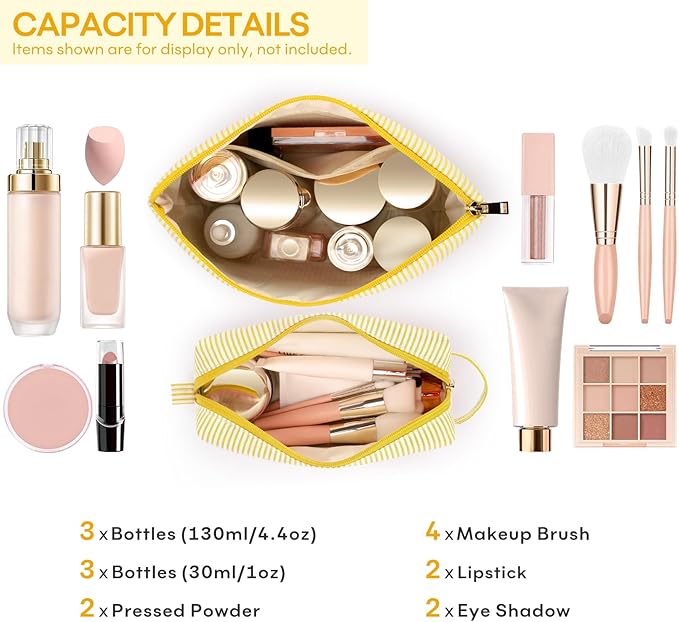 2 PCS Initial Makeup Bags for Women: Cosmetic Bag for Travel Toiletry - Birthday Gifts for 11 12 13 14 15 16 17 18 Years Old Girl Graduation Teacher Gift- Teen Girl Gifts Trendy Stuff - Yellow K