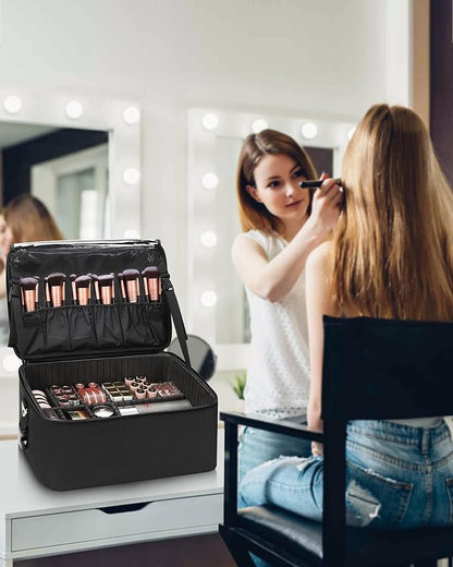 Relavel Makeup Bag Large Makeup Case Professional Cosmetic Storage Organizer Box Brush Holder with 3 Clear Set Bags for Makeup Artists with Shoulder Strap & Adjustable Dividers