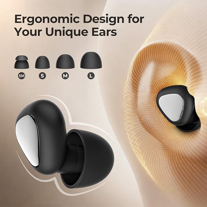 Ear Plugs for Sleeping, 45dB Noise Reduction Reusable Earplugs for Snoring, Travel, Work & Concerts, Hearing Protection with 8-Size (XS-L) Ear Tips - Black