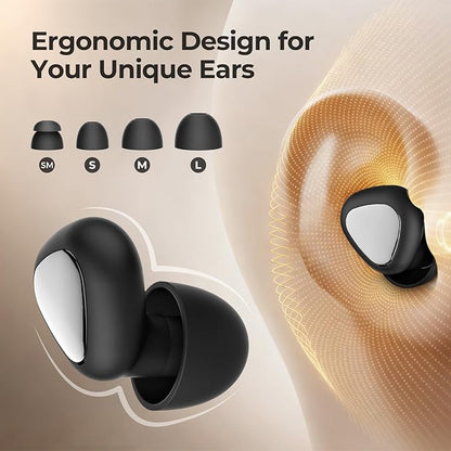 Ear Plugs for Sleeping, 45dB Noise Reduction Reusable Earplugs for Snoring, Travel, Work & Concerts, Hearing Protection with 8-Size (XS-L) Ear Tips - Black