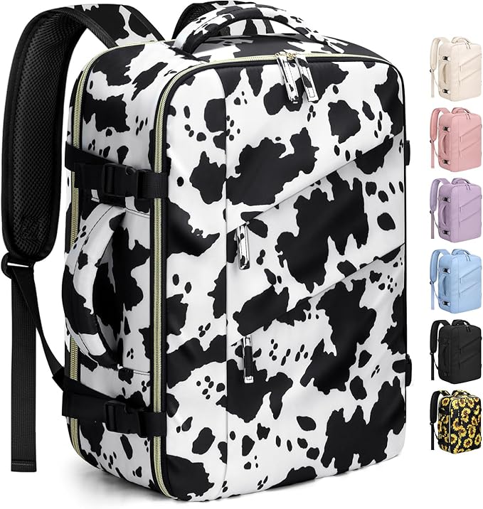 Capolo Travel Backpack for Women Men Waterproof Laptop Backpack Flight Approved Carry On Backpack Overnight Weekender Bag College Bookbag for Business, Work, Traveling Fits 15.6 '' Laptop,Cow Print