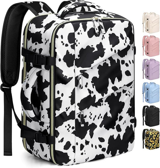 Capolo Travel Backpack for Women Men Waterproof Laptop Backpack Flight Approved Carry On Backpack Overnight Weekender Bag College Bookbag for Business, Work, Traveling Fits 15.6 '' Laptop,Cow Print