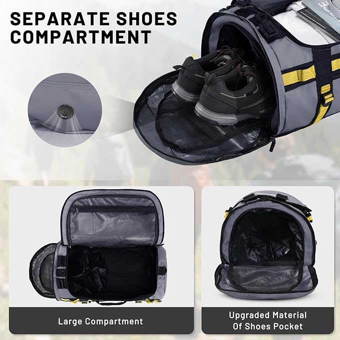 MIER Large Duffel Backpack Sports Gym Bag with Shoe Compartment, Heavy Duty and Water Resistant, Gray, 90L