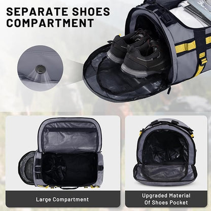 MIER Large Duffel Backpack Sports Gym Bag with Shoe Compartment, Heavy Duty and Water Resistant, Gray, 45L