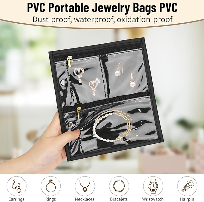 Yotako Travel Jewelry Organizer Case-Jewelry Storage Book Binder with Clear Zipper Velvet Pouch for Travel Home, Jewelry Bags for Earrings, Rings, Necklace, Bracelet (Inner Pages, 4 PCS)