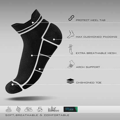 BRISIRA Bamboo Viscose Compression High Ankle Socks Men Women Cushioned Anti Blister HIking Golf Arch Support Running Socks