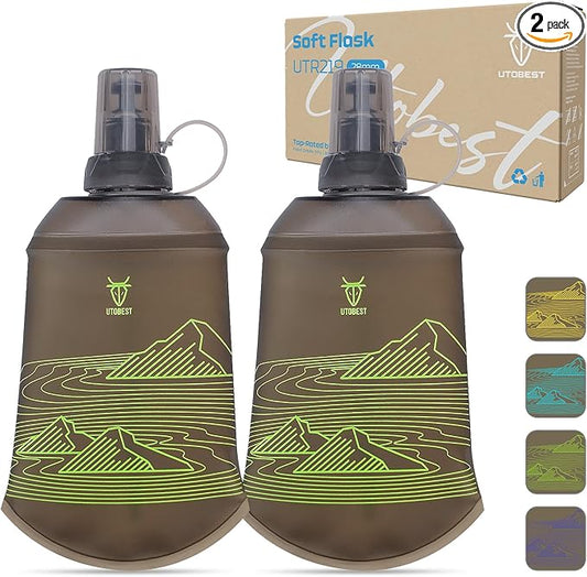200ml Soft Flask, 2 Pack Flexible TPU Hydration Water Bottle, Collapsible with 28mm Caliber for Running, Hiking, Cycling, Climbing, and Marathon Green