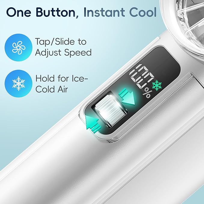 PANERGY High Speed Handheld Fan with Ice Cooler,1-100 Speed Adjustable Mini Turbo Fan, 4000mAh Battery Rechargeable & Digital Display,Gifts for Women Men Travel/Office/Beach/Camping(White)