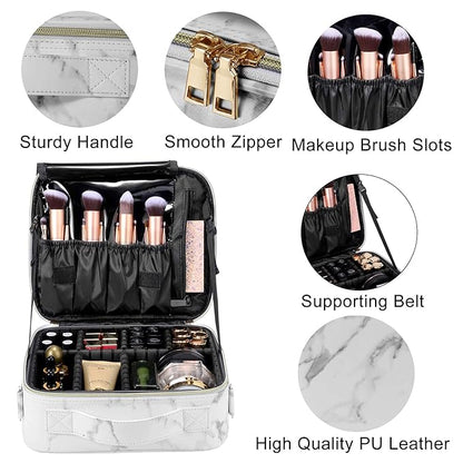 gzcz Travel Makeup Bag,Professional Cosmetic Bags for Women,Portable Makeup Brush Bag Organizer Storage with Adjustable Dividers and Shoulder Strap