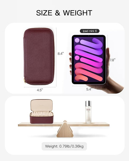 Vlando Jewelry Box with 12 Velvet Jewelry Bags Travel Jewelry Case for Girls Jewelry Organizers Necklace Rings Earrings Storage Bags Christmas Gifts Bridal Shower Gifts- Red