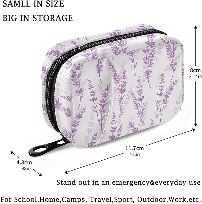 Fustylead Travel Pill Organizer Case Zipper for Purse with Removable Weekly Pill Box for Medicine, Vitamin, Supplement Medicine Organizer (Lavender)