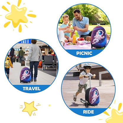 Yacul Kids Suitcase Scooter, 2-in-1 Foldable Luggage with LED Light Wheels, Lightweight Carry-On Travel Suitcase for Boys and Girls(Blue)