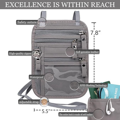 Neck Wallet - Rfid Wallet Women - passport holder for travel - Travel Wallet Passport Holder For Travel Women - 10.3x6.8inch (Light Gray)