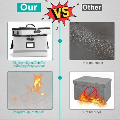 2 Layer File Box with Lock, Portable Document Organizer Box with Handle, Fireproof File Box for Home Office, Legal File Organizer Storage